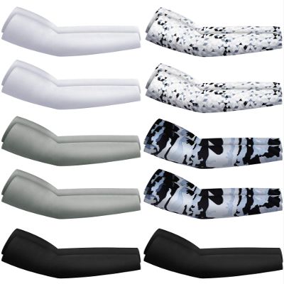 Hicarer 10 Pair UV Sun Protection Arm Sleeves Compression Sports Cooling Sleeves for Men Women Teenager Youth Golf Baseball Basketball Summer, Grey Camo