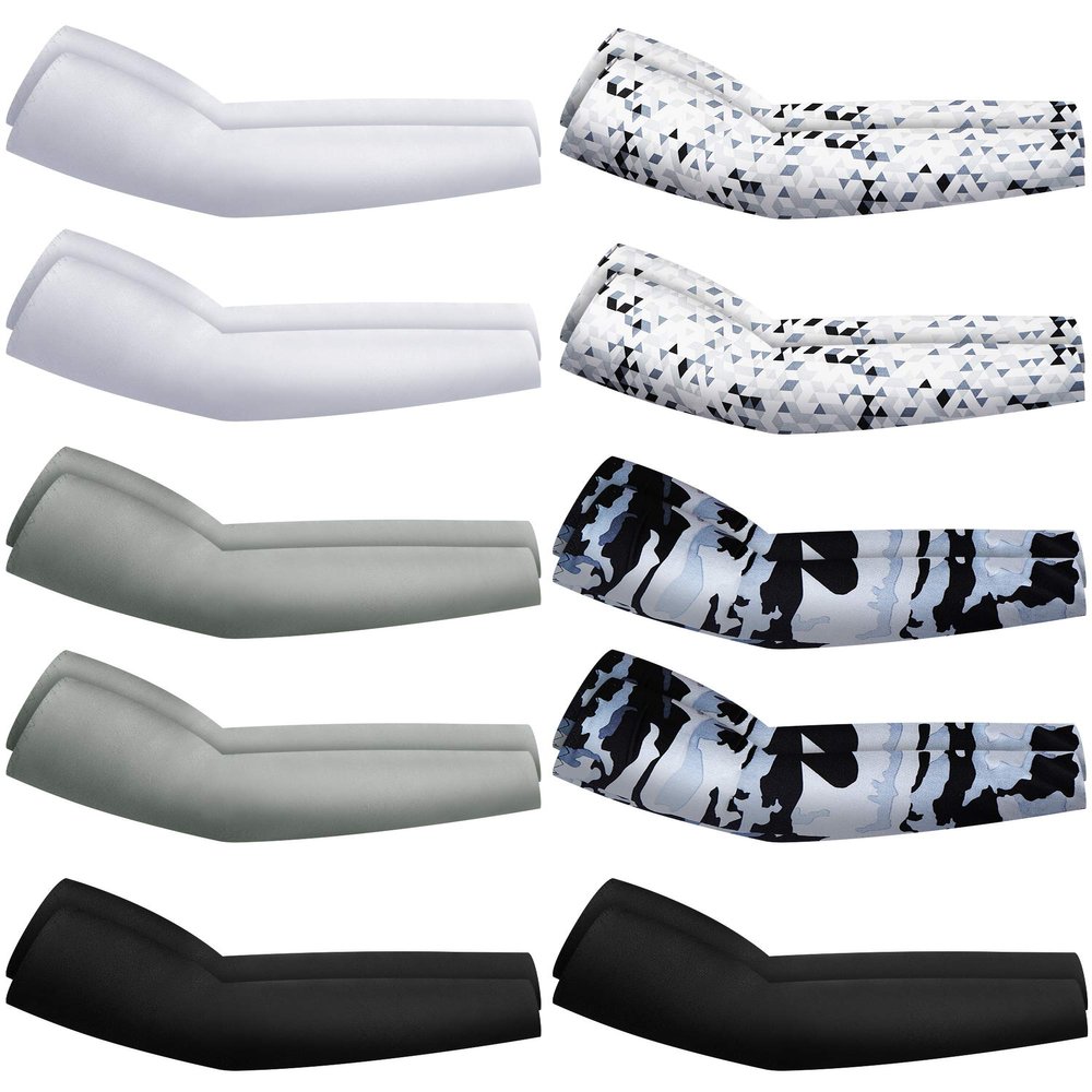 Hicarer 10 Pair UV Sun Protection Arm Sleeves Compression Sports Cooling Sleeves for Men Women Teenager Youth Golf Baseball Basketball Summer, Grey Camo