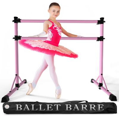 New & Improved 4 Ft Steel Double Ballet Barre with Carry Bag and Beginner Guide,Adjustable&Portable Ballet Barre for Home and Gym,Quality Ballet bar Anti-Wobble,Stretching Dance bar (Steel, Pink)