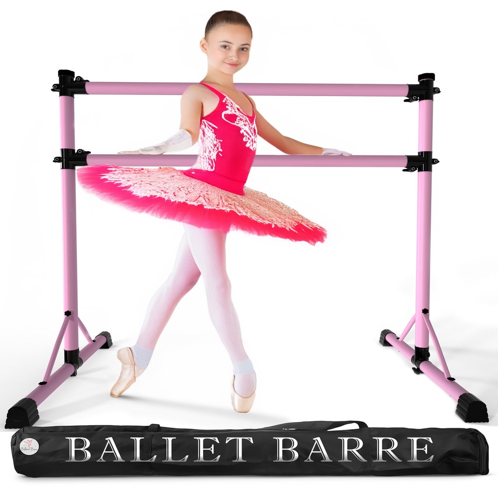 New & Improved 4 Ft Steel Double Ballet Barre with Carry Bag and Beginner Guide,Adjustable&Portable Ballet Barre for Home and Gym,Quality Ballet bar Anti-Wobble,Stretching Dance bar (Steel, Pink)