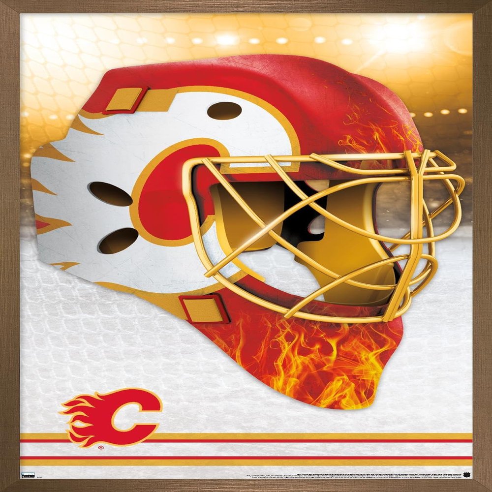 Trends International NHL Calgary Flames - Mask 20 Wall Poster, 34L x 22.4W, Bronze Framed Version