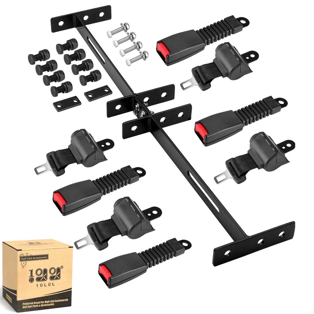10L0L 4PCS Universal Retractable Golf Cart Seat Belt Kit with Bracket for Yamaha, EZGO, Club Car