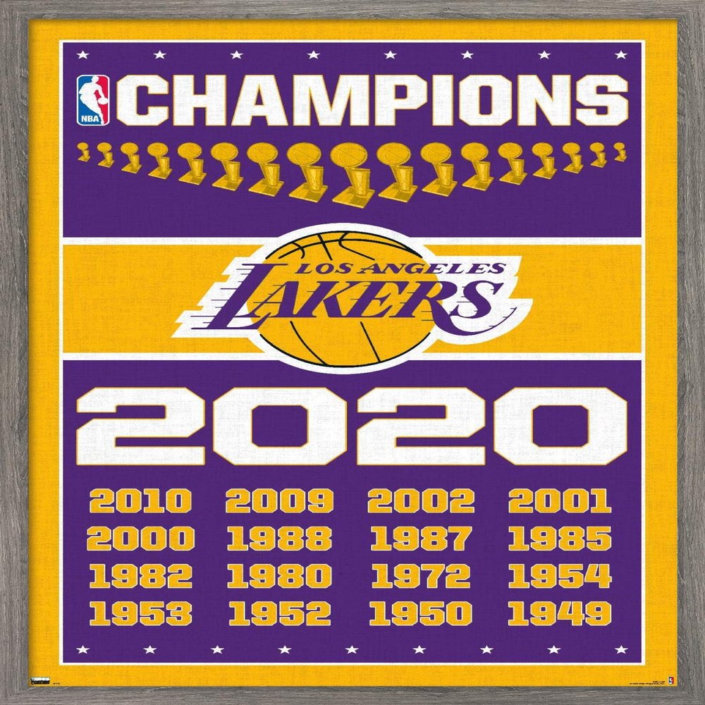 NBA Los Angeles Lakers - Champions 20 Wall Poster, 22.4L" x 14.7W", Barnwood Framed Version