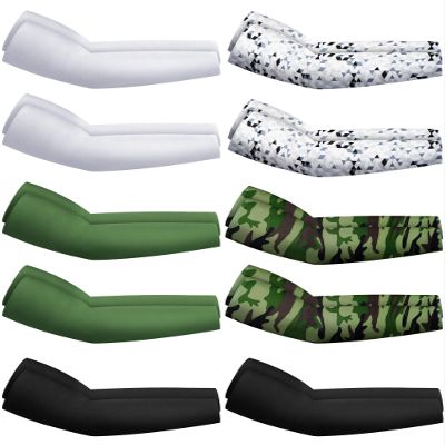 Hicarer 10 Pair Arm Sleeves for Men Women UV Sun Protection Compression Arm Warmers Sports Golf Cooling Sleeves for Baseball Basketball Summer, Green Camo