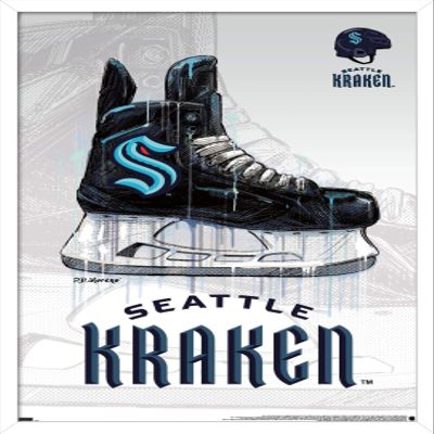 Trends International NHL Seattle Kraken - Drip Skate 20 Wall Poster, 22.375" x 34", White Framed Version
