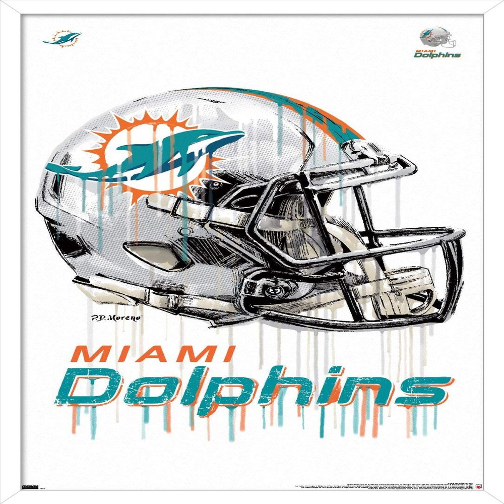 Trends International NFL Miami Dolphins - Drip Helmet 20 Wall Poster, 22.375" x 34", White Framed Version