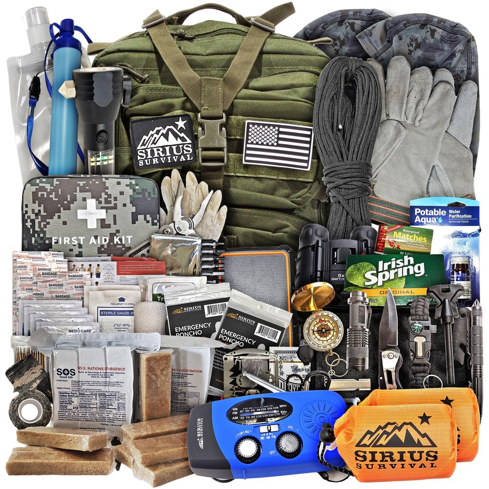 Sirius: Pre-Packed Bug Out Bag - 72 Hour Kit for 2 People - Bugout Backpack Survival Kit - Premium 50L Go Bag Tactical Backpack - Essential Bug Out Gear - Upgraded Survival Backpack (Green)