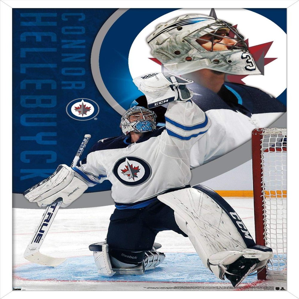 Trends International NHL Winnipeg Jets - Connor Hellebuyck 20 Wall Poster, 34L x 22.4W, White Framed Version