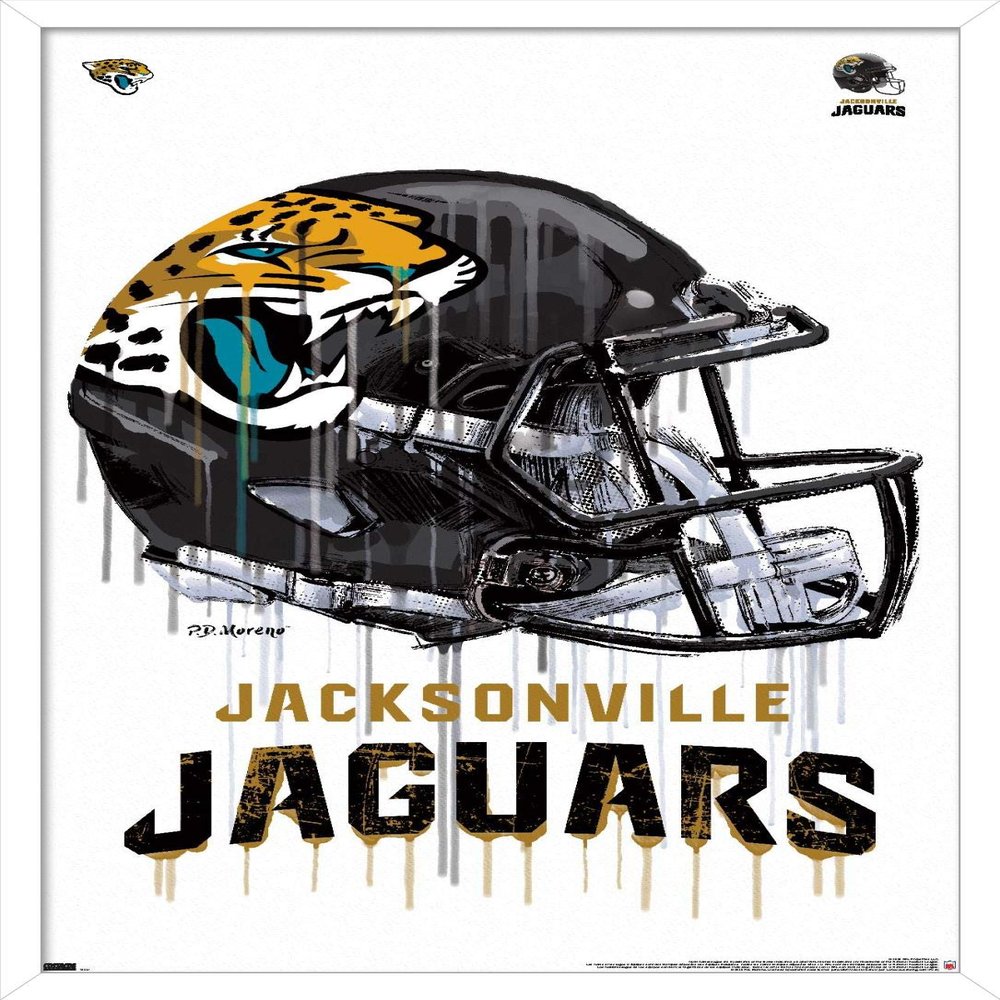 Trends International NFL Jacksonville Jaguars - Drip Helmet 20 Wall Poster, 22.375" x 34", White Framed Version