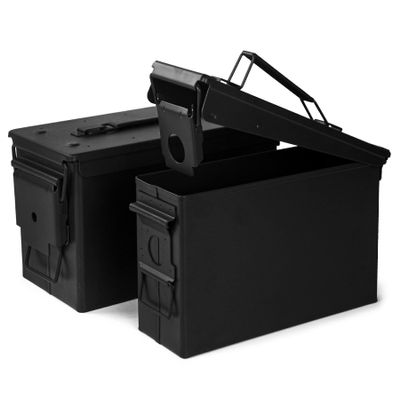 GUGULUZA Metal Ammo Can .30 & .50 Cal 2-Pack, Lockable Ammo Storage Case, Military Waterproof & Airtight Containers Box for Shotgun, Rifles, Pistols (Black-30 & 50 Cal)