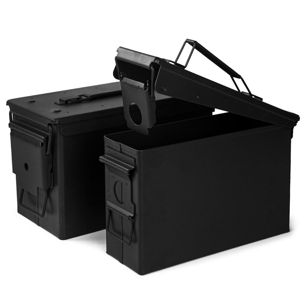 GUGULUZA Metal Ammo Can .30 & .50 Cal 2-Pack, Lockable Ammo Storage Case, Military Waterproof & Airtight Containers Box for Shotgun, Rifles, Pistols (Black-30 & 50 Cal)
