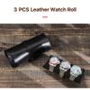 Hiram Genuine Leather Travel Watch Case Roll Organizer - Classic, 3-Watch Roll Case - Black view 2