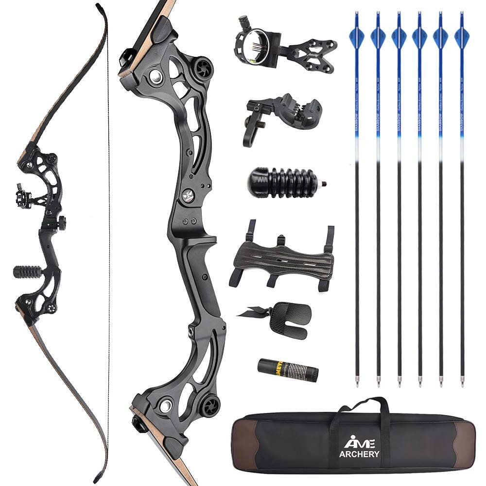 AMEYXGS Archery 64" Takedown Recurve Bow and Arrow Set 30-55lbs Hunting Bow Longbow Outdoor Shooting Target Practice Adult Bow Right Handed (Bow + Accessories, 45lb)
