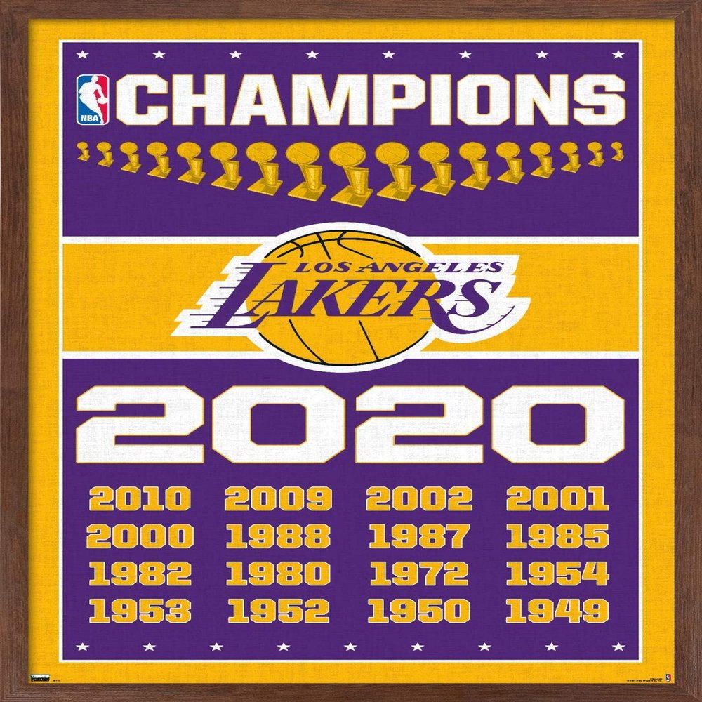 NBA Los Angeles Lakers - Champions 20 Wall Poster, 22.4L" x 14.7W", Mahogany Framed Version