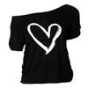 MAGICMK Women Casual Plus Size Lips Print Off Shoulder T-Shirt Tops Black+Whiteheart S view 1