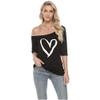 MAGICMK Women Casual Plus Size Lips Print Off Shoulder T-Shirt Tops Black+Whiteheart S view 3