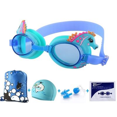 5pcs Cartoon Kids Swimming Goggles with Nose Cover Earplug Swim Cap Anti Fog No Leaking for Girls Boys 5-14Y