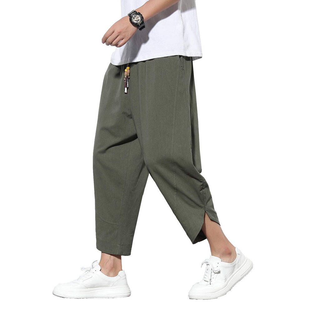 Mens Harem Pants Patchwork Baggy Capri Pants Elastic Waist Japanese Shorts