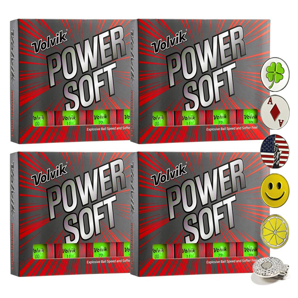 Volvik Power Soft Explosive Ball Speed Golf Balls 4 Dozen (Green Color 48 Balls) Bundle with 5 Ball Markers and 1 Magnet Hat Clip