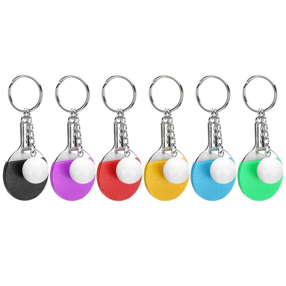 6Pcs Table Tennis Keychain, Mini Keyrings with Table Tennis Racket Sports Keyring for Bags Backpack