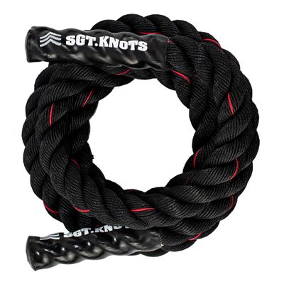 SGT KNOTS Twisted Battle Jump Rope - Weighted Strength Training Jump Rope for Fitness, Crossfit, Battling (2" x 10ft, Black with Red Tracer)