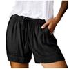 Maryia Womens Casual Shorts Pants with Pockets Summer Beach Solid Drawstring Elastic Waist Comfy Cotton Linen Shorts Black view 1