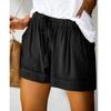 Maryia Womens Casual Shorts Pants with Pockets Summer Beach Solid Drawstring Elastic Waist Comfy Cotton Linen Shorts Black view 2