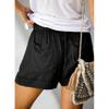 Maryia Womens Casual Shorts Pants with Pockets Summer Beach Solid Drawstring Elastic Waist Comfy Cotton Linen Shorts Black view 3