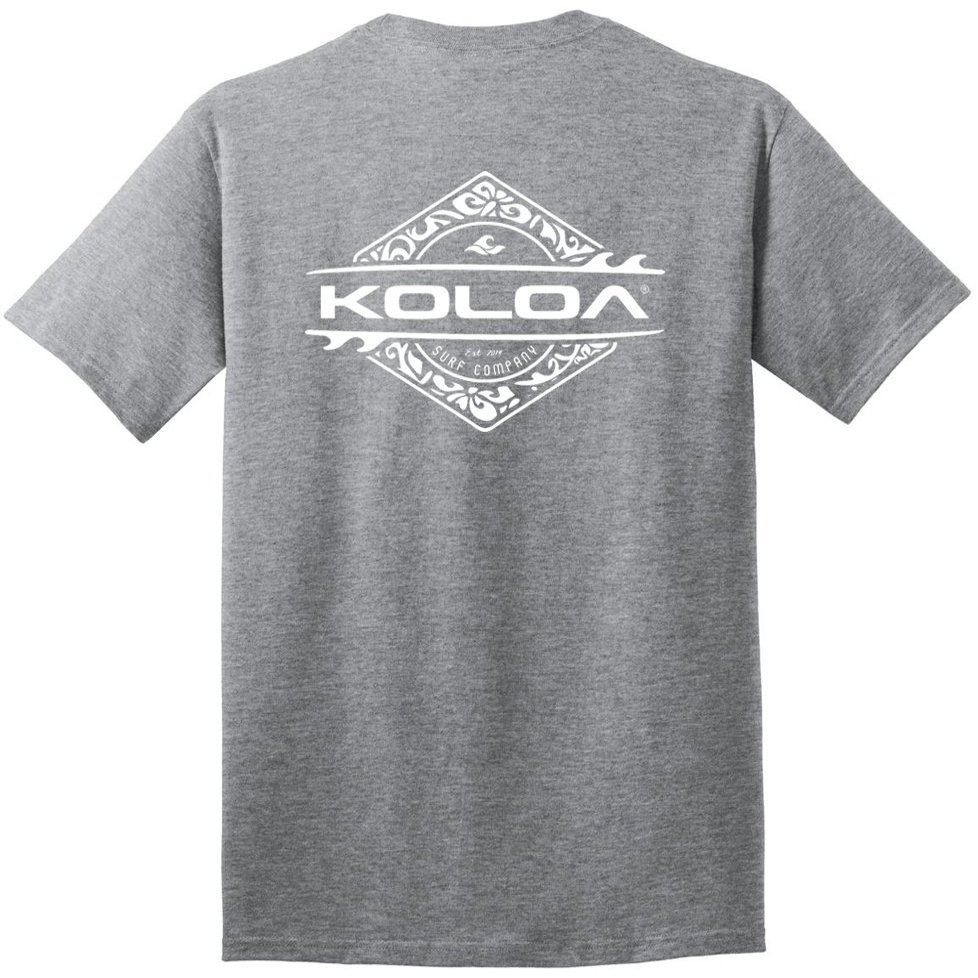 Joe's USA Koloa Surf Diamond Thruster Surfboards Heavy Cotton T-Shirt, X-Large Tall, Athletic Heather- White Logo