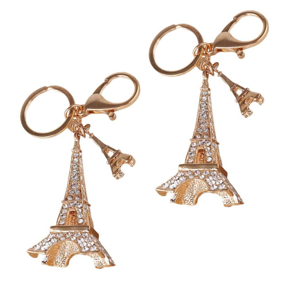 VOSAREA 2pcs Shiny Rhinestone Eiffel Tower Keychain Pendant for Women and Girls Unique Bag Ornament Lightweight Hanging Accessory for Purse Durable and Rhinestone Design