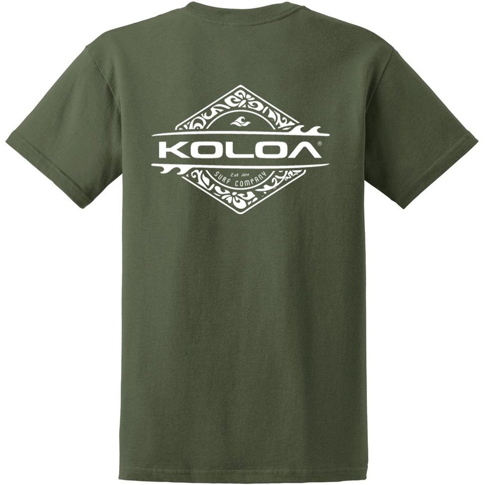 Joe's USA Koloa Surf Diamond Thruster Surfboards Heavy Cotton Tee -XL,Tall-Olive