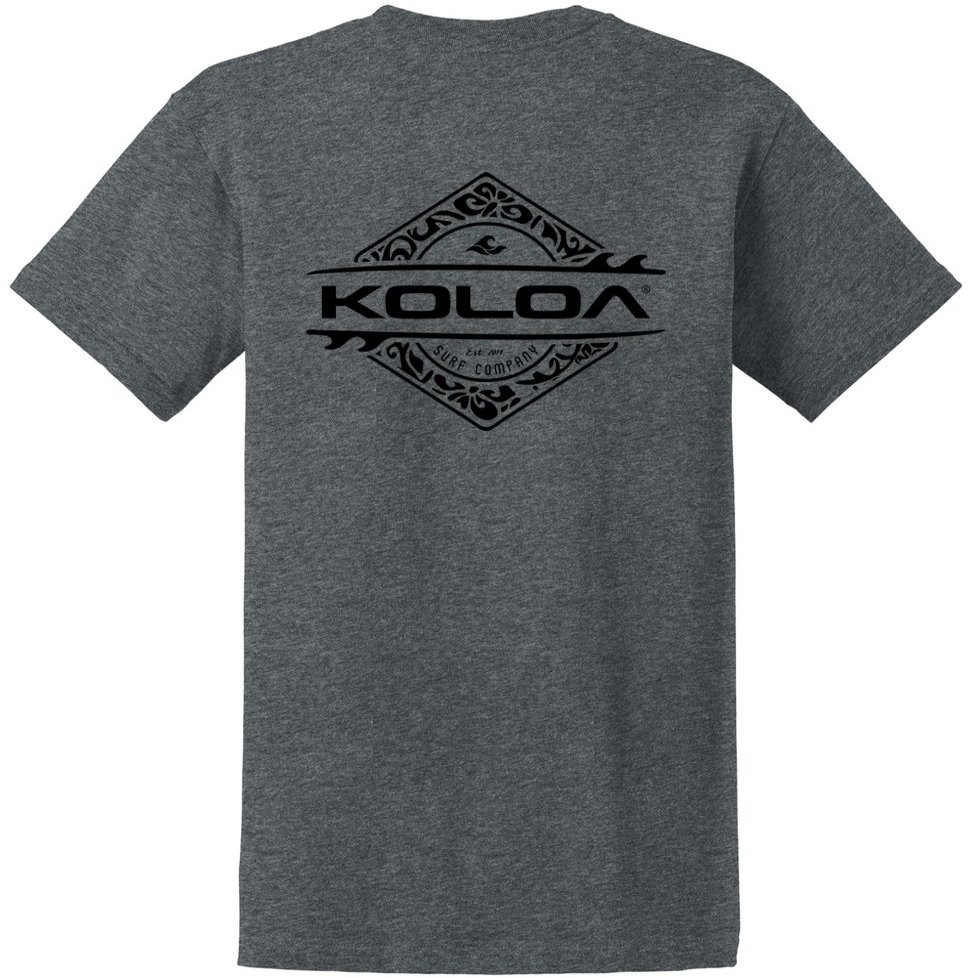 Joe's USA Koloa Surf Diamond Thruster Surfboards Heavy Cotton T-Shirt, X-Large Tall, Dark Heather - Black Logo