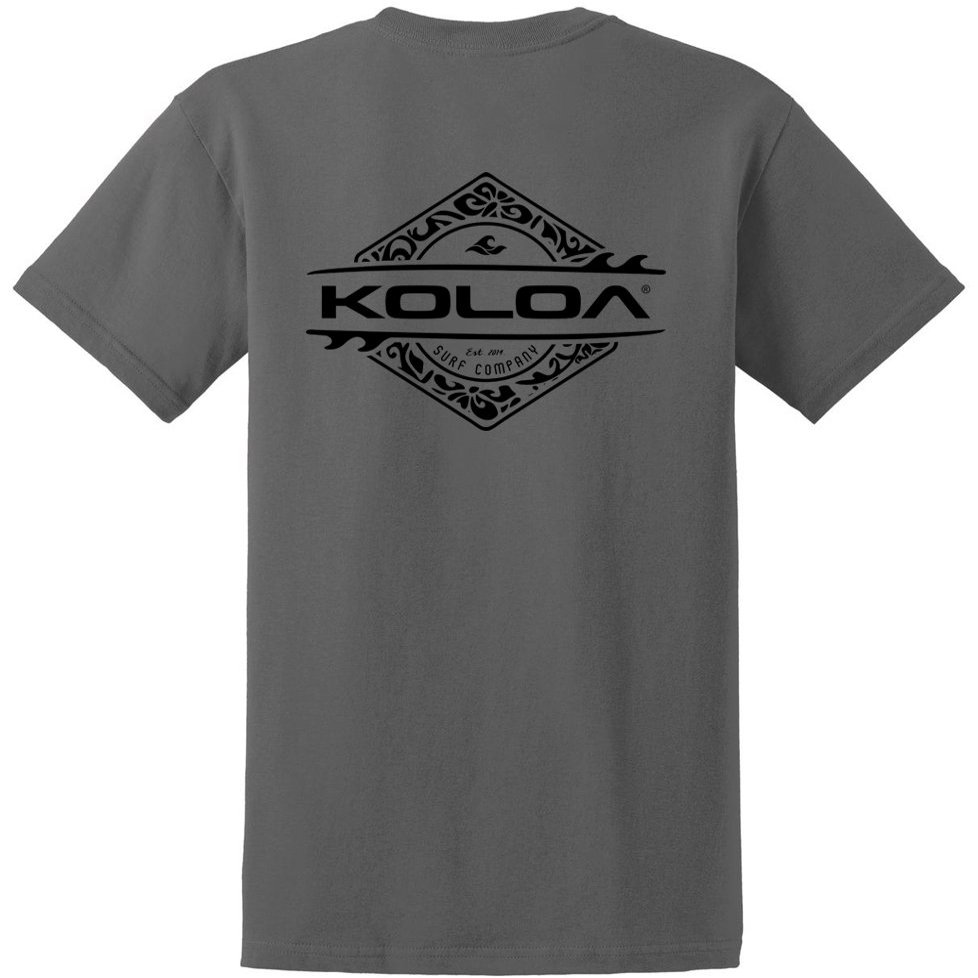 Joe's USA Koloa Surf Diamond Thruster Surfboards Heavy Cotton T-Shirt, XX-Large Tall, Charcoal - Black Logo