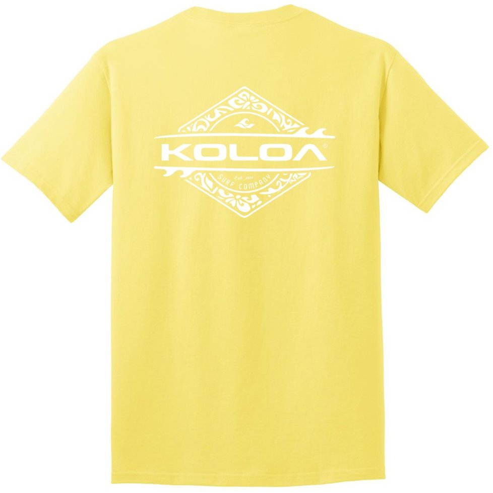 Joe's USA Koloa Surf Diamond Thruster Surfboards Heavy Cotton T-Shirt, X-Large Tall, Yellow - White Logo