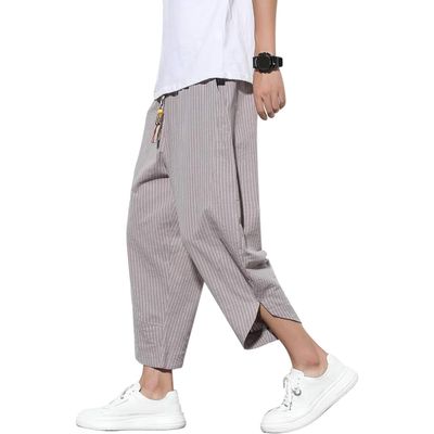 Mens Harem Pants Patchwork Baggy Capri Pants Elastic Waist Japanese Shorts