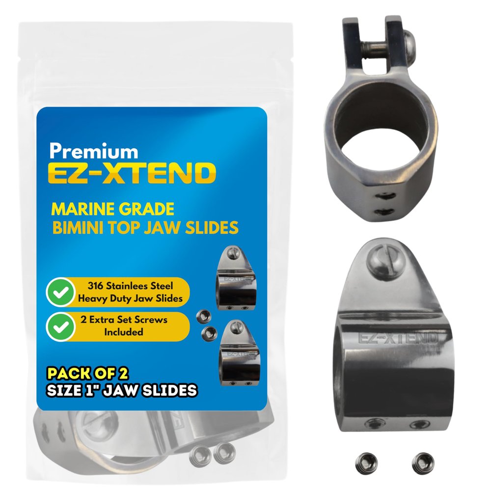EZ-Xtend Bimini Top Jaw Slide Marine 316 Stainless Steel 2PC - HD Double Set Screws for Securing Bimini Top Frame. Double Holding Power for Optimal Safety. 7/8" or 1" Sizes. (1" Jaw Slides (2 PC))