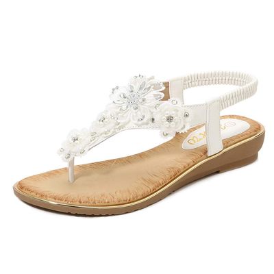 Dizadec Sandals for Women Flat, Women's Summer Beach Bohemia Flip Flops T-Strap Flat Sandals Comfort Walking Shoes