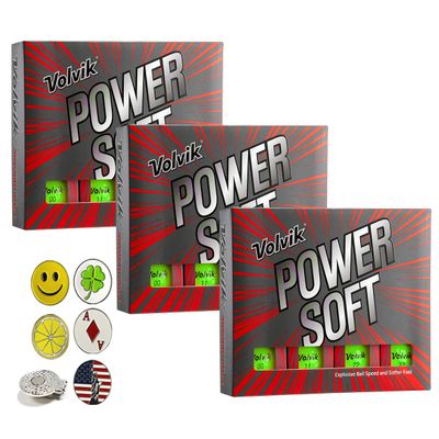 Volvik Power Soft Explosive Ball Speed Golf Balls 3 Dozen (Green Color 36 Balls) Bundle with 5 Ball Markers and 1 Magnet Hat Clip