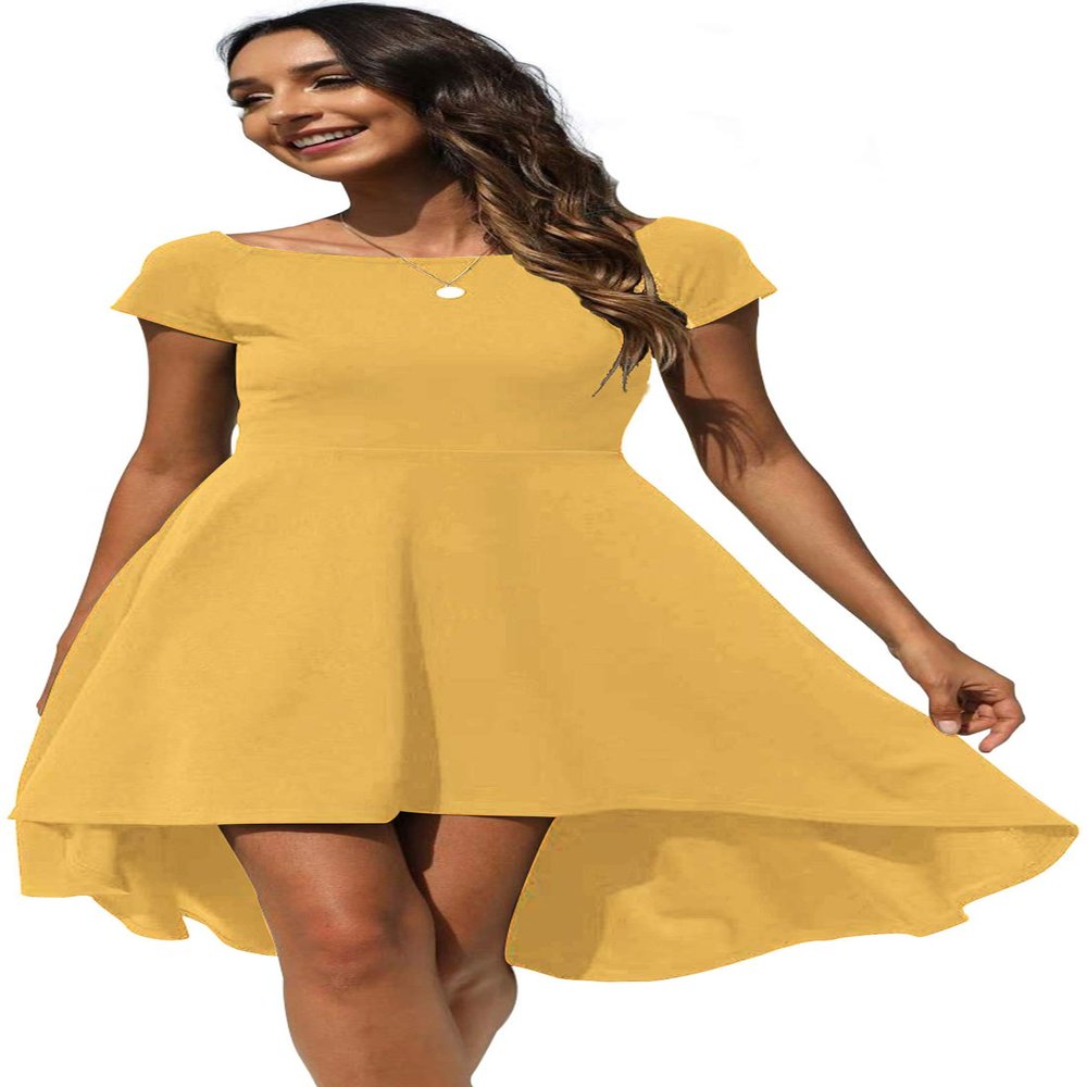 Shenbolen Women's Off Shoulder High Low A Line Wedding Dress Cocktail Skater Dress (Large, D)