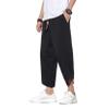 DOSLAVIDA Men's Casual Elastic Waist Linen Capri Pants Wide Leg Baggy Cotton Harem Yoga Trousers Loose Patchwork Shorts Solid-Black view 2