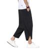 DOSLAVIDA Men's Casual Elastic Waist Linen Capri Pants Wide Leg Baggy Cotton Harem Yoga Trousers Loose Patchwork Shorts Solid-Black view 3