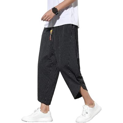 Mens Harem Pants Patchwork Baggy Capri Pants Elastic Waist Japanese Shorts