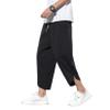 DOSLAVIDA Men's Casual Elastic Waist Linen Capri Pants Wide Leg Baggy Cotton Harem Yoga Trousers Loose Patchwork Shorts Solid-Black view 1