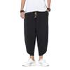 DOSLAVIDA Men's Casual Elastic Waist Linen Capri Pants Wide Leg Baggy Cotton Harem Yoga Trousers Loose Patchwork Shorts Solid-Black view 4