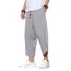 DOSLAVIDA Men's Casual Elastic Waist Linen Capri Pants Wide Leg Baggy Cotton Harem Yoga Trousers Loose Patchwork Shorts view 2
