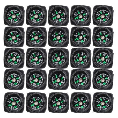 Mini Compass, 25Pcs Black Survival Compass for Camping Hiking Boating Touring Outdoor Activities Accessory, Portable Pocket Compass for Bracelet Umbrella Rope Watch Band Key Chain