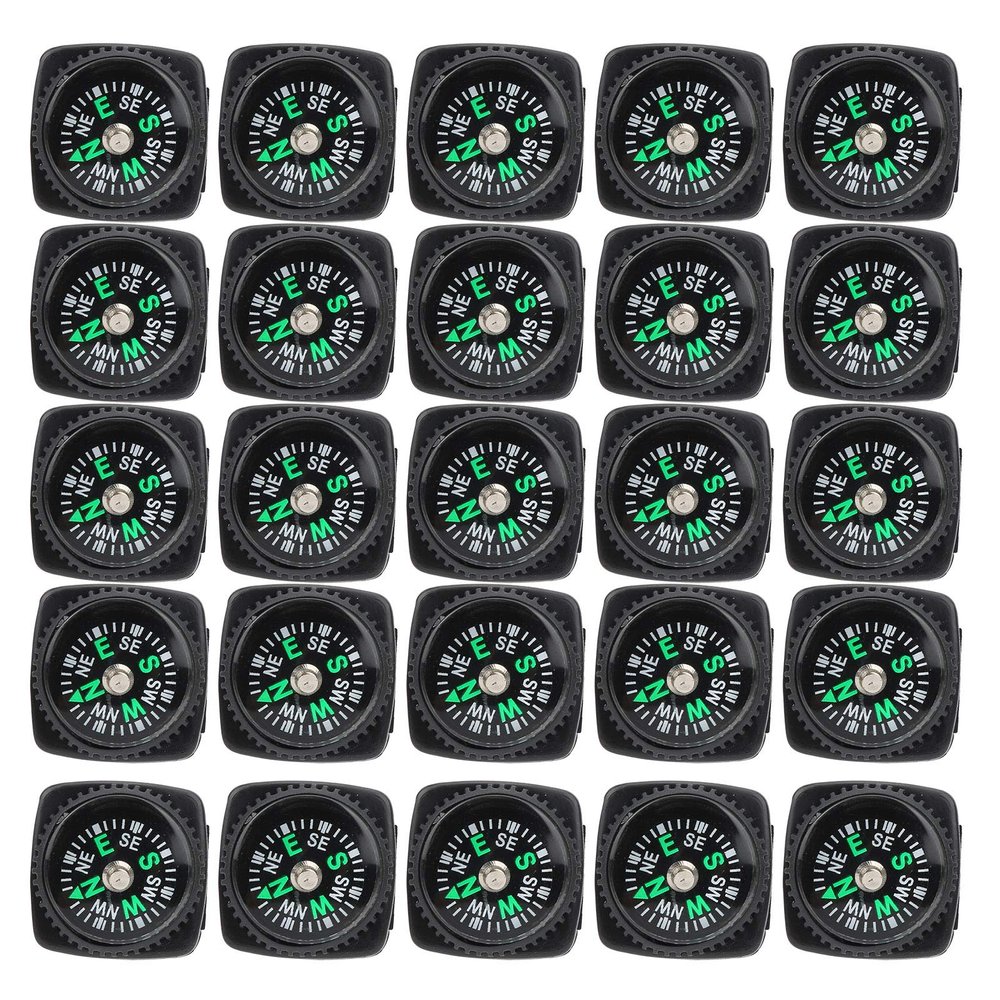 Mini Compass, 25Pcs Black Survival Compass for Camping Hiking Boating Touring Outdoor Activities Accessory, Portable Pocket Compass for Bracelet Umbrella Rope Watch Band Key Chain