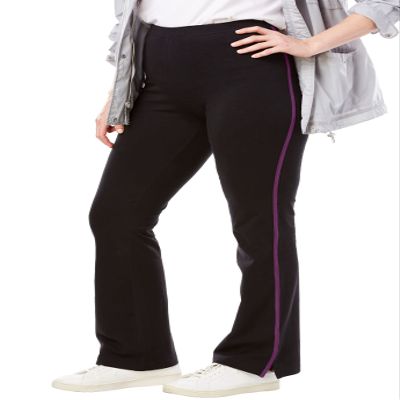 Woman Within Plus Size Tall Stretch-Cotton Knit Pull-On Bootcut Side-Stripe Leggings - 4X, Black Plum Purple