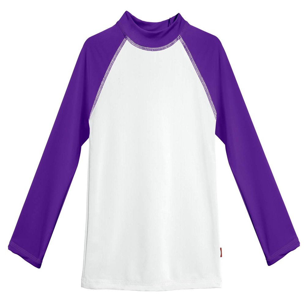 Made in USA Long Sleeve Girls' Rashguard Swimming Suit Swim Tshirt Tee UPF50+ Sun Protection for Beach Pool Summer Fun, White w/Purple, 6