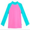Made in USA Long Sleeve Girls' Rashguard Swimming Suit Swim Tshirt Tee UPF50+ Sun Protection for Beach Pool Summer Fun, Medium Pink w/Turquoise, 4 view 1